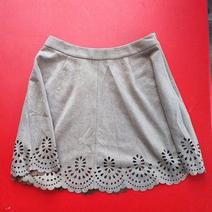 Noless laser Cut Faux Suede Skirt mocha brown women's size L NWT